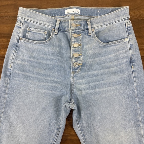 Made and‎ Loved LOFT Blue Light Wash High Rise Button Fly Raw Hem Skinny Jeans 8 - Picture 3 of 10